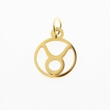 Stainless steel zodiac sign pendant, taurus, gold plated, gold color, width-11 mm, length-16 mm