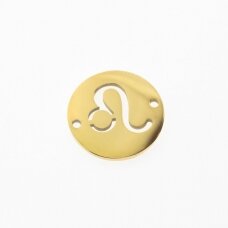 Stainless steel zodiac sign pendant, leo, gold plated, gold color, diameter-12 mm