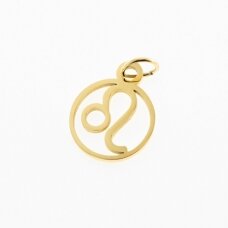 Stainless steel zodiac sign pendant, leo, gold plated, gold color, width-11 mm, length-16 mm