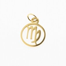 Stainless steel zodiac sign pendant, virgo, gold plated, gold color, width-11 mm, length-16 mm Stainless steel zodiac sign pendant, virgo, gold plated, gold color, width-11 mm, length-16 mm