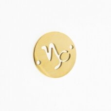 Stainless steel zodiac sign pendant, capricorn, gold plated, gold color, diameter-12 mm