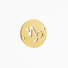 Stainless steel zodiac sign pendant, capricorn, gold plated, gold color, diameter-12 mm Stainless steel zodiac sign pendant, capricorn, gold plated, gold color, diameter-12 mm