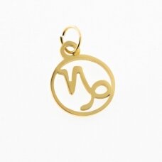 Stainless steel zodiac sign pendant, capricorn, gold plated, gold color, width-11 mm, length-16 mm Stainless steel zodiac sign pendant, capricorn, gold plated, gold color, width-11 mm, length-16 mm