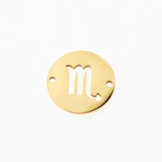 Stainless steel zodiac sign pendant, scorpio, gold plated, gold color, diameter-12 mm Stainless steel zodiac sign pendant, scorpio, gold plated, gold color, diameter-12 mm
