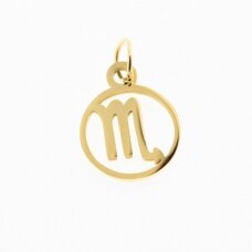 Stainless steel zodiac sign pendant, scorpio, gold plated, gold color, width-11 mm, length-16 mm Stainless steel zodiac sign pendant, scorpio, gold plated, gold color, width-11 mm, length-16 mm