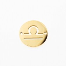 Stainless steel zodiac sign pendant, libra, gold plated, gold color, diameter-12 mm Stainless steel zodiac sign pendant, libra, gold plated, gold color, diameter-12 mm