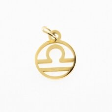 Stainless steel zodiac sign pendant, libra, gold plated, gold color, width-11 mm, length-16 mm Stainless steel zodiac sign pendant, libra, gold plated, gold color, width-11 mm, length-16 mm