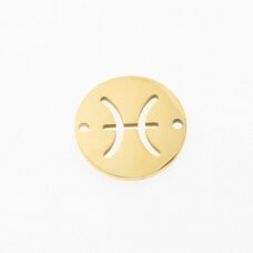 Stainless steel zodiac sign pendant, pisces, gold plated, gold color, diameter-12 mm Stainless steel zodiac sign pendant, pisces, gold plated, gold color, diameter-12 mm