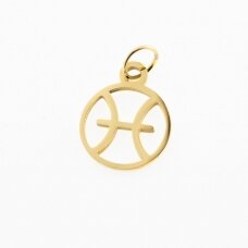 Stainless steel zodiac sign pendant, pisces, gold plated, gold color, width-11 mm, length-16 mm