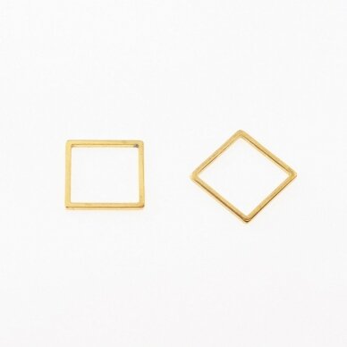 Nerūdijančio plieno kvadrato formos pakabukas, paauksuotas, auksinė spalva, ilgis-31 mm