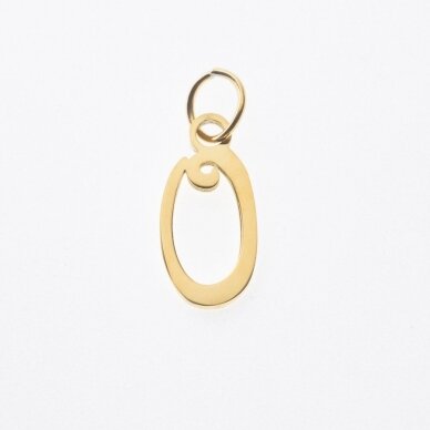 Stainless steel letter 'O' pendant, gold plated, gold color, wide-10 mm, length-17 mm, hole size-4 mm