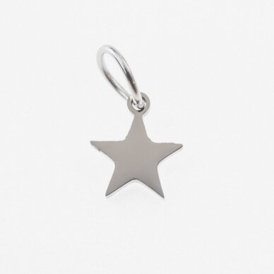 Stainless steel star pendant, silver color, wide-6 mm, length-10 mm, hole size-4 mm