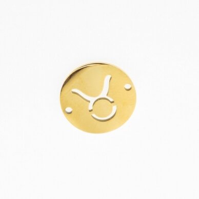 Nerūdijančio plieno zodiako ženklo pakabukas, jautis, paauksuotas, auksinė spalva, diametras-12 mm