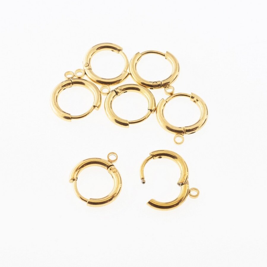 10 pcs, stainless steel spring ring clasps, gold plated, gold color, outer diameter- 12 mm, hole size- 1 mm