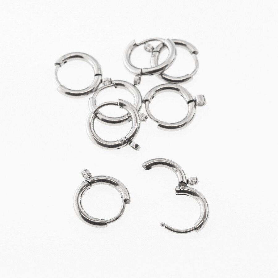 10 pcs, stainless steel spring ring clasps, silver color, outer diameter- 12 mm, hole size- 1 mm 10 pcs, stainless steel spring ring clasps, silver color, outer diameter- 12 mm, hole size- 1 mm