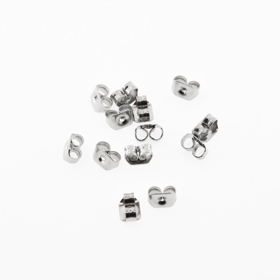 20 pcs, stainless steel earring backs, silver color, 4.5x5 mm