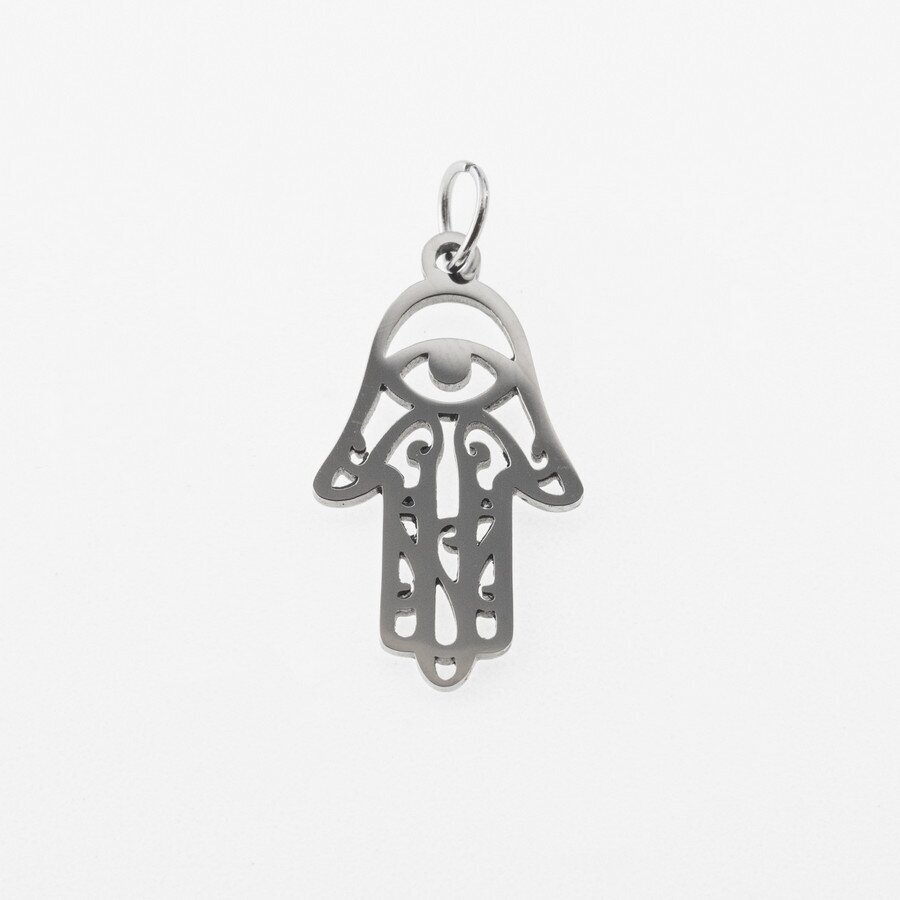 Stainless steel Hand of Fatima pendant, silver color, wide-12 mm, length-24 mm, hole size-4 mm Stainless steel Hand of Fatima pendant, silver color, wide-12 mm, length-24 mm, hole size-4 mm