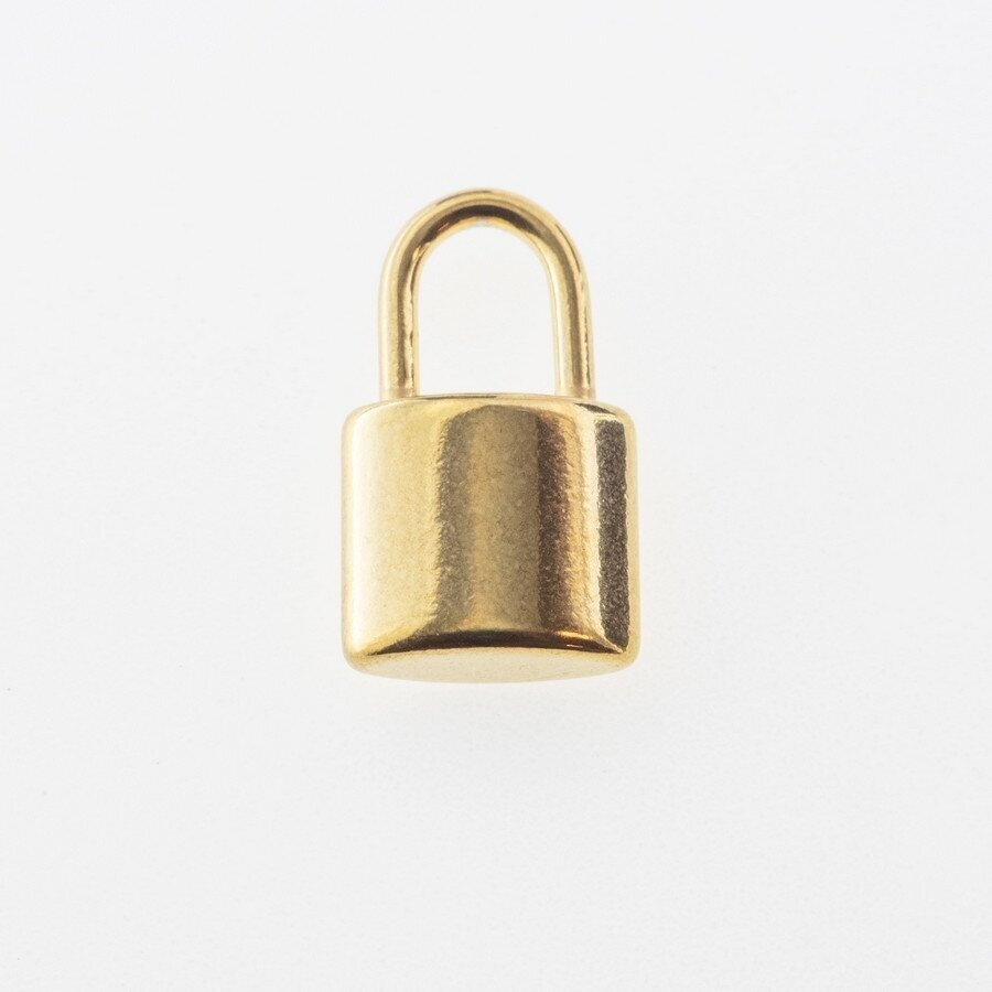 Stainless steel padlock pendant, gold plated, gold color, 15x10x5 mm