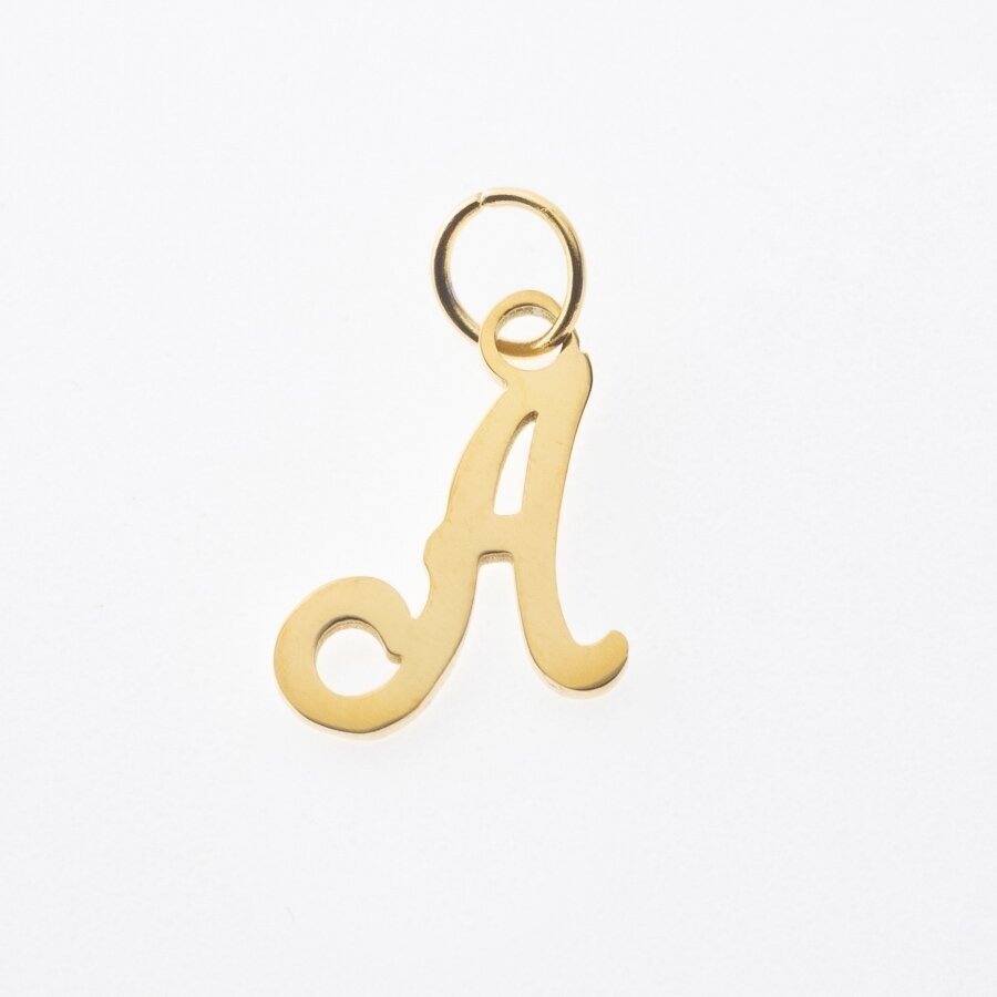 Stainless steel letter 'A' pendant, gold plated, gold color, wide-10 mm, length-17 mm, hole size-4 mm Stainless steel letter 'A' pendant, gold plated, gold color, wide-10 mm, length-17 mm, hole size-4 mm
