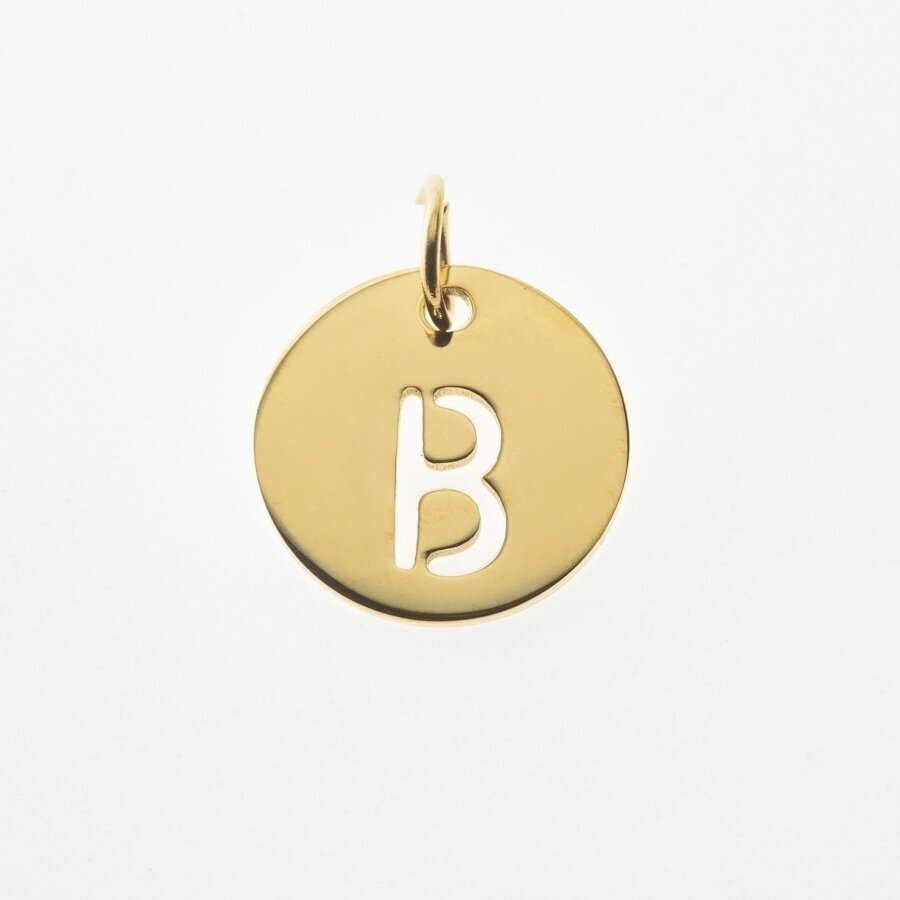 Stainless steel alphabet letter pendant 'B', gold plated, gold color, diameter-12 mm, hole size-4 mm Stainless steel alphabet letter pendant 'B', gold plated, gold color, diameter-12 mm, hole size-4 mm