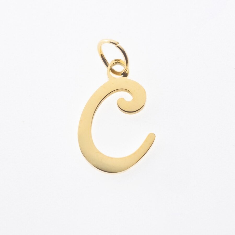 Stainless steel letter 'C' pendant, gold plated, gold color, wide-10 mm, length-17 mm, hole size-4 mm Stainless steel letter 'C' pendant, gold plated, gold color, wide-10 mm, length-17 mm, hole size-4 mm