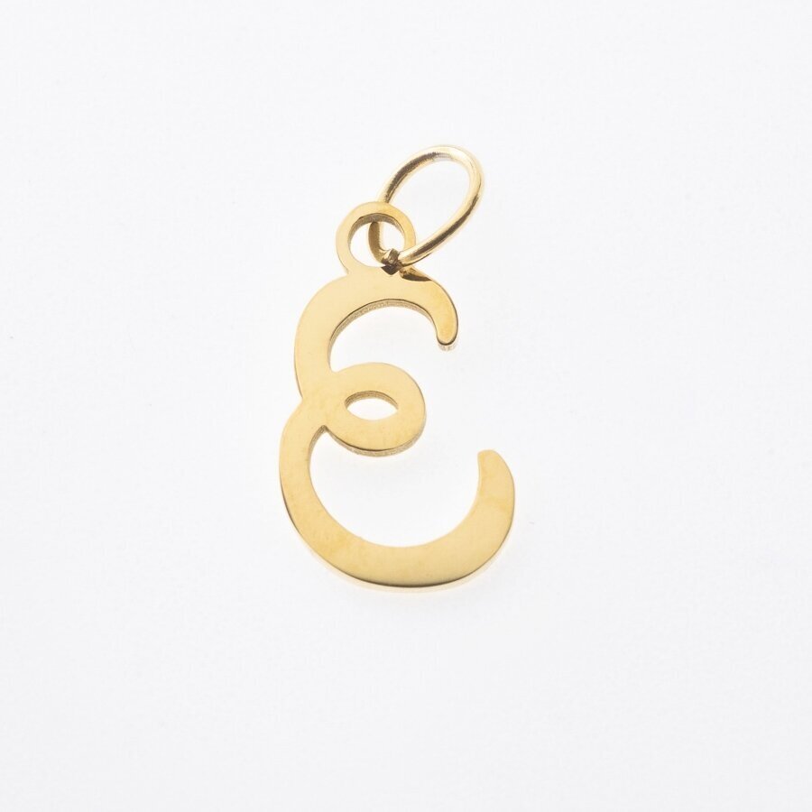 Stainless steel letter 'E' pendant, gold plated, gold color, wide-10 mm, length-17 mm, hole size-4 mm