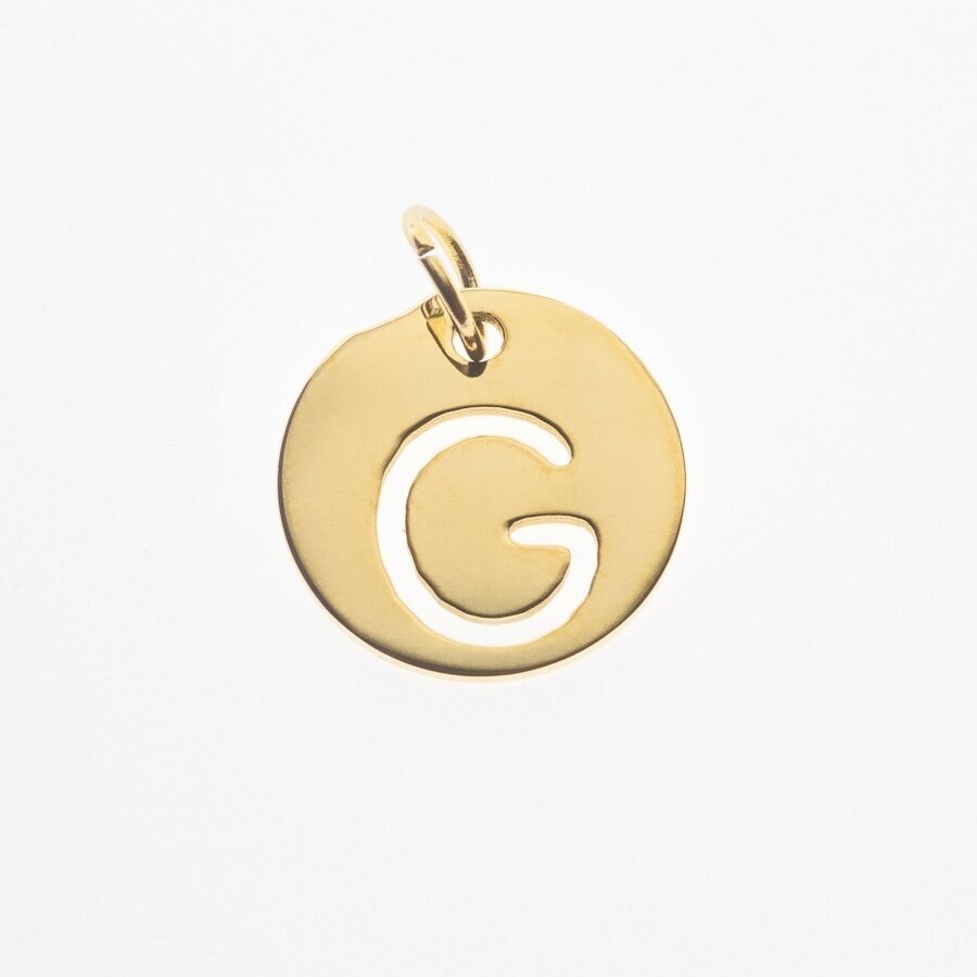Stainless steel alphabet letter pendant 'G', gold plated, gold color, diameter-12 mm, hole size-4 mm
