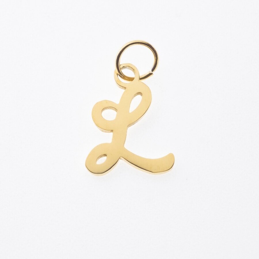 Stainless steel letter 'L' pendant, gold plated, gold color, wide-10 mm, length-17 mm, hole size-4 mm Stainless steel letter 'L' pendant, gold plated, gold color, wide-10 mm, length-17 mm, hole size-4 mm