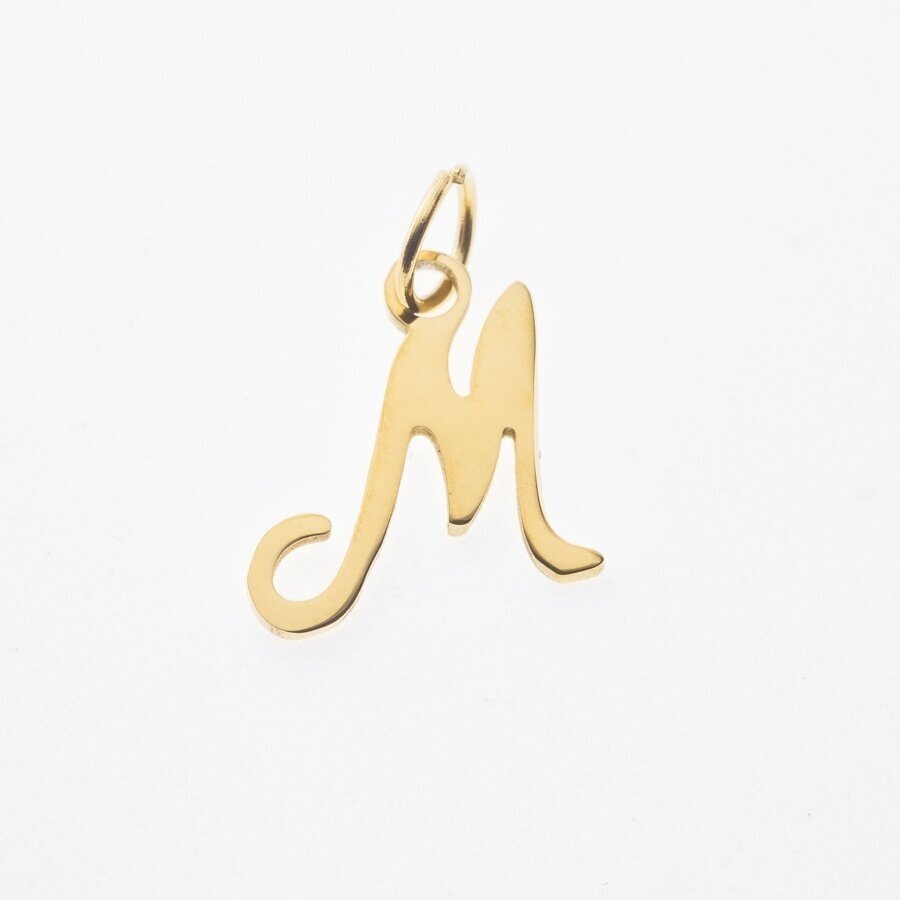 Stainless steel letter 'M' pendant, gold plated, gold color, wide-10 mm, length-17 mm, hole size-4 mm Stainless steel letter 'M' pendant, gold plated, gold color, wide-10 mm, length-17 mm, hole size-4 mm