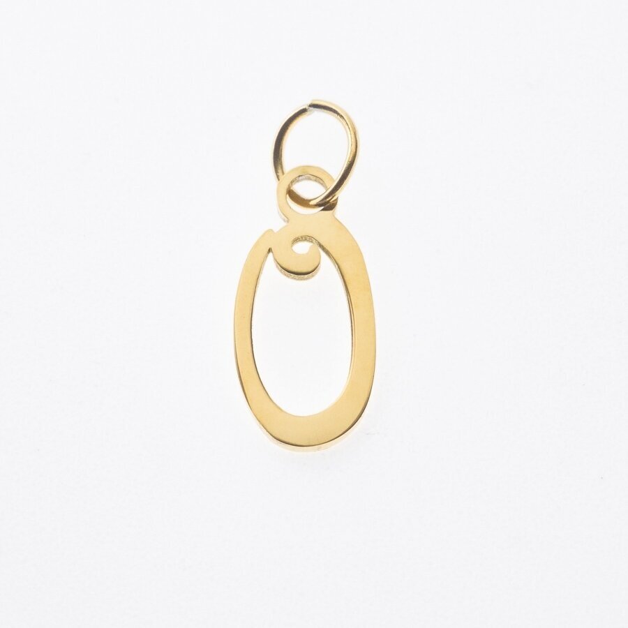 Stainless steel letter 'O' pendant, gold plated, gold color, wide-10 mm, length-17 mm, hole size-4 mm Stainless steel letter 'O' pendant, gold plated, gold color, wide-10 mm, length-17 mm, hole size-4 mm