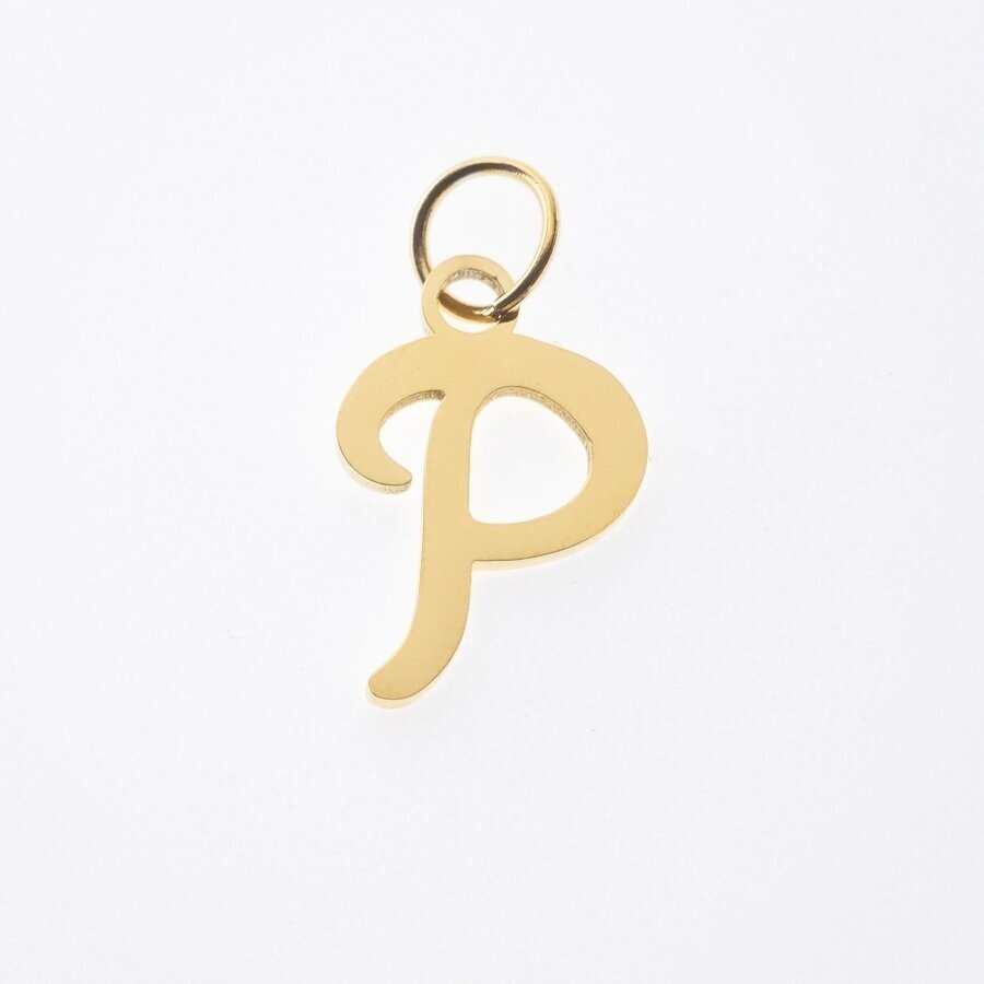 Stainless steel letter 'P' pendant, gold plated, gold color, wide-10 mm, length-17 mm, hole size-4 mm Stainless steel letter 'P' pendant, gold plated, gold color, wide-10 mm, length-17 mm, hole size-4 mm