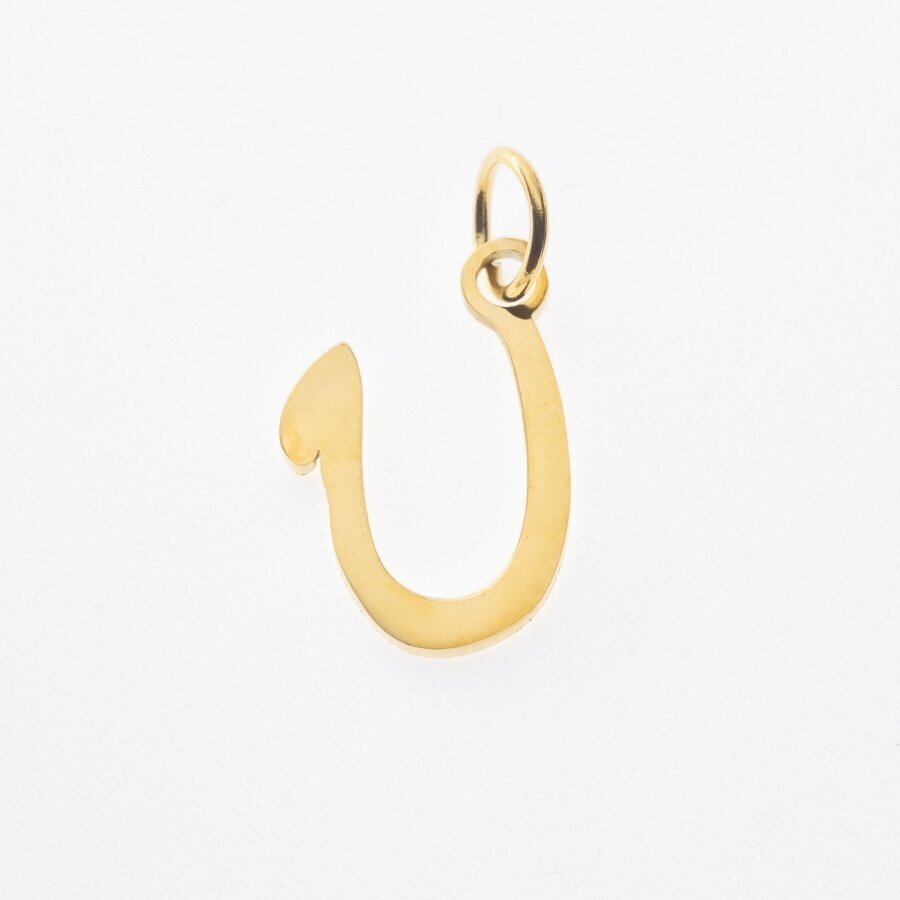 Stainless steel letter 'U' pendant, gold plated, gold color, wide-10 mm, length-17 mm, hole size-4 mm