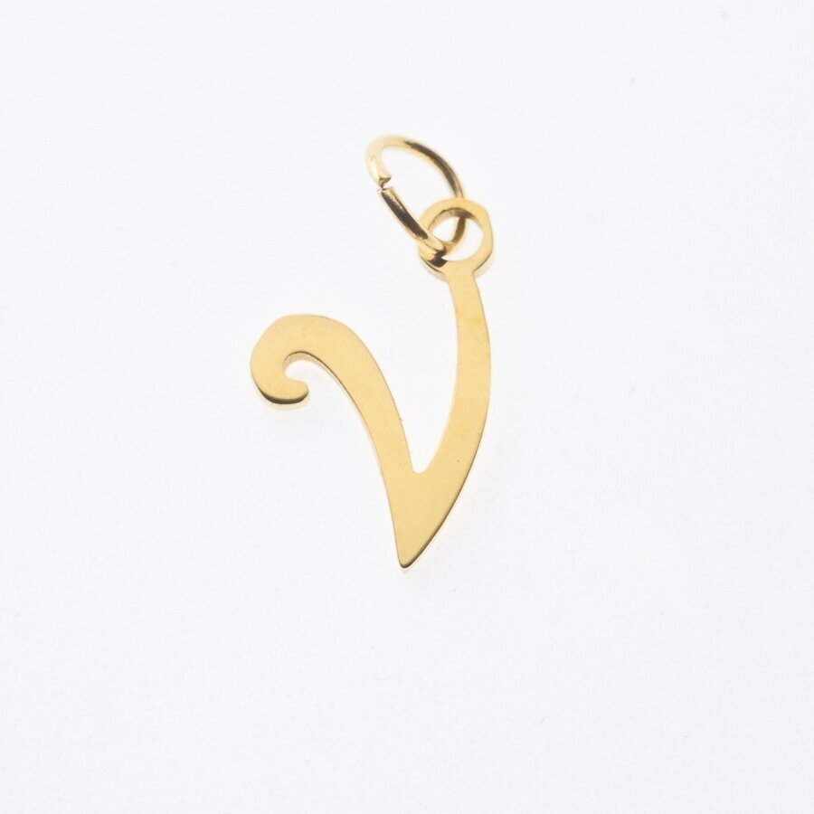 Stainless steel letter 'V' pendant, gold plated, gold color, wide-10 mm, length-17 mm, hole size-4 mm Stainless steel letter 'V' pendant, gold plated, gold color, wide-10 mm, length-17 mm, hole size-4 mm