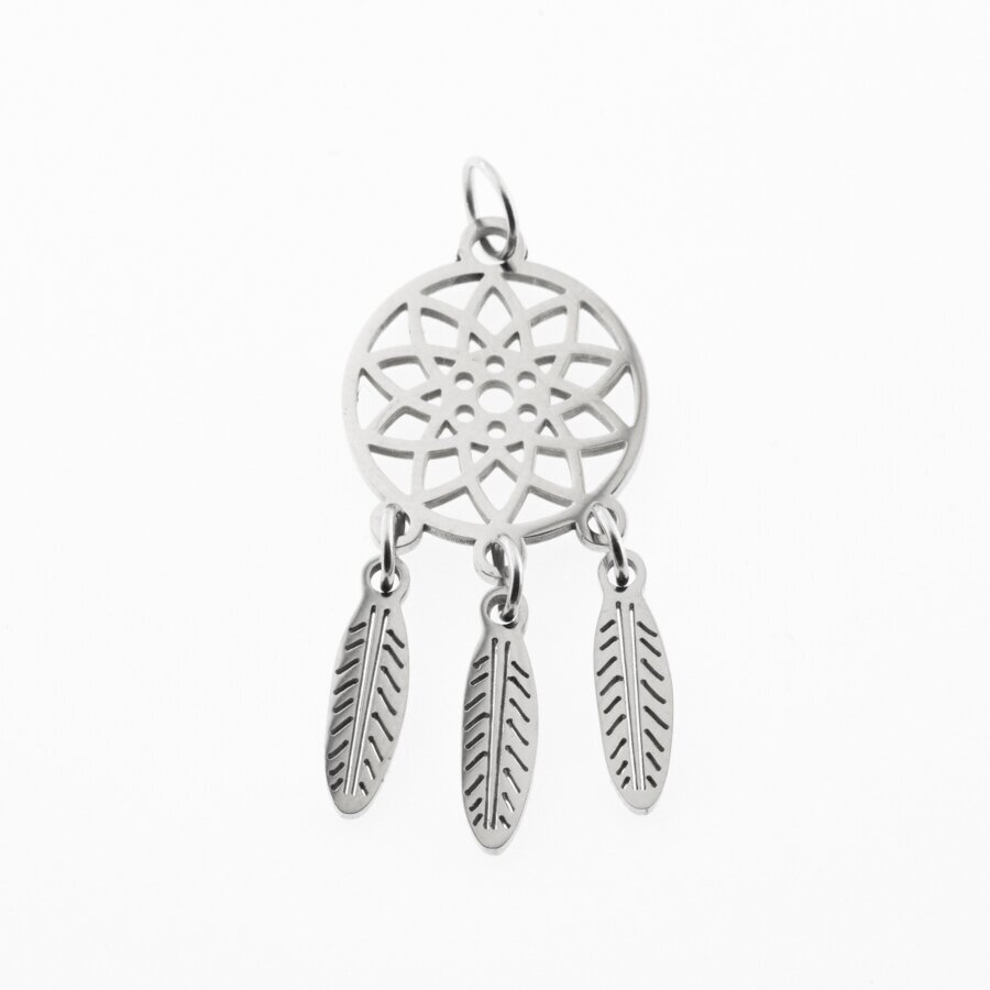 Stainless steel dreamcatcher pendant, silver color, width-14 mm, length-35 mm, hole size-4 mm Stainless steel dreamcatcher pendant, silver color, width-14 mm, length-35 mm, hole size-4 mm