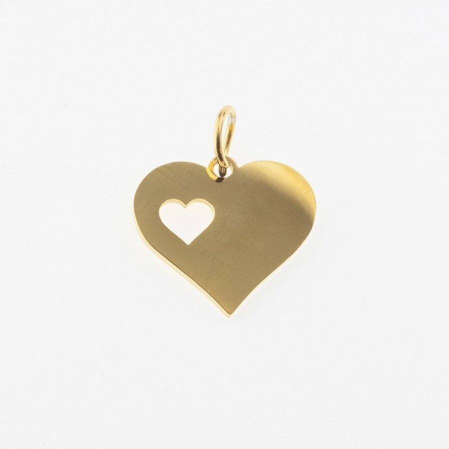 Stainless steel heart pendant, gold plated, gold color, wide-13 mm, length-16 mm, hole size-4 mm Stainless steel heart pendant, gold plated, gold color, wide-13 mm, length-16 mm, hole size-4 mm