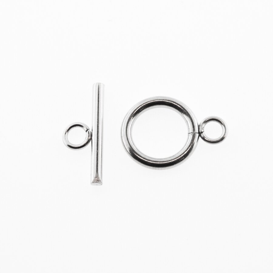 Stainless steel toggle clasp, silver color, ring size: 17.5, 18, 19.5 mm, hole-2 mm, bar: 13x7x2 mm, hole-2 mm