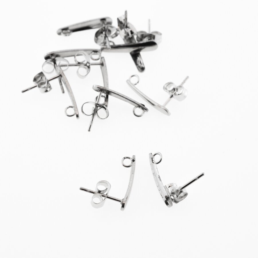 10 vnt, nerūdijančio plieno ruošiniai įsegamiems auskarams, sidabrinė spalva, 3x15 mm, kojelės ilgis-11 mm, skylės dydis-2 mm 10 vnt, nerūdijančio plieno ruošiniai įsegamiems auskarams, sidabrinė spalva, 3x15 mm, kojelės ilgis-11 mm, skylės dydis-2 mm