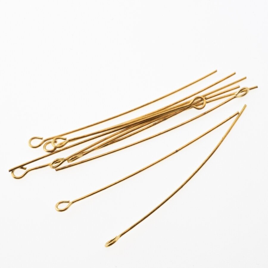 Nerūdijančio plieno smeigtukai su atvira kilpute, paauksuoti, auksinė spalva, metalo storis-0.5 mm, kilputės dydis-3.2 mm, 20 vnt