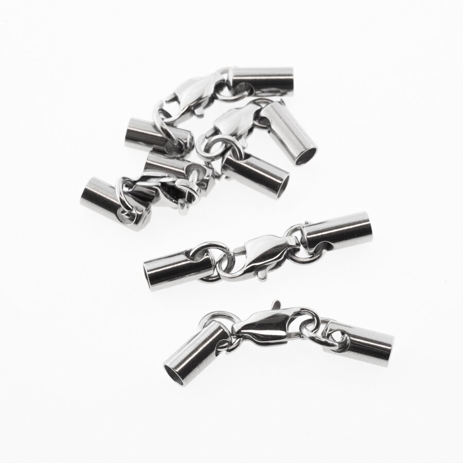 5 vnt, nerūdijančio plieno užsegimas su antgaliu ir karabinu, sidabrinė spalva, antgalio skylės dydis- 2, 2.5, 3, 4, 5 mm, žiedas-5 mm, užsegimas-10 mm 5 vnt, nerūdijančio plieno užsegimas su antgaliu ir karabinu, sidabrinė spalva, antgalio skylės dydis- 2, 2.5, 3, 4, 5 mm, žiedas-5 mm, užsegimas-10 mm
