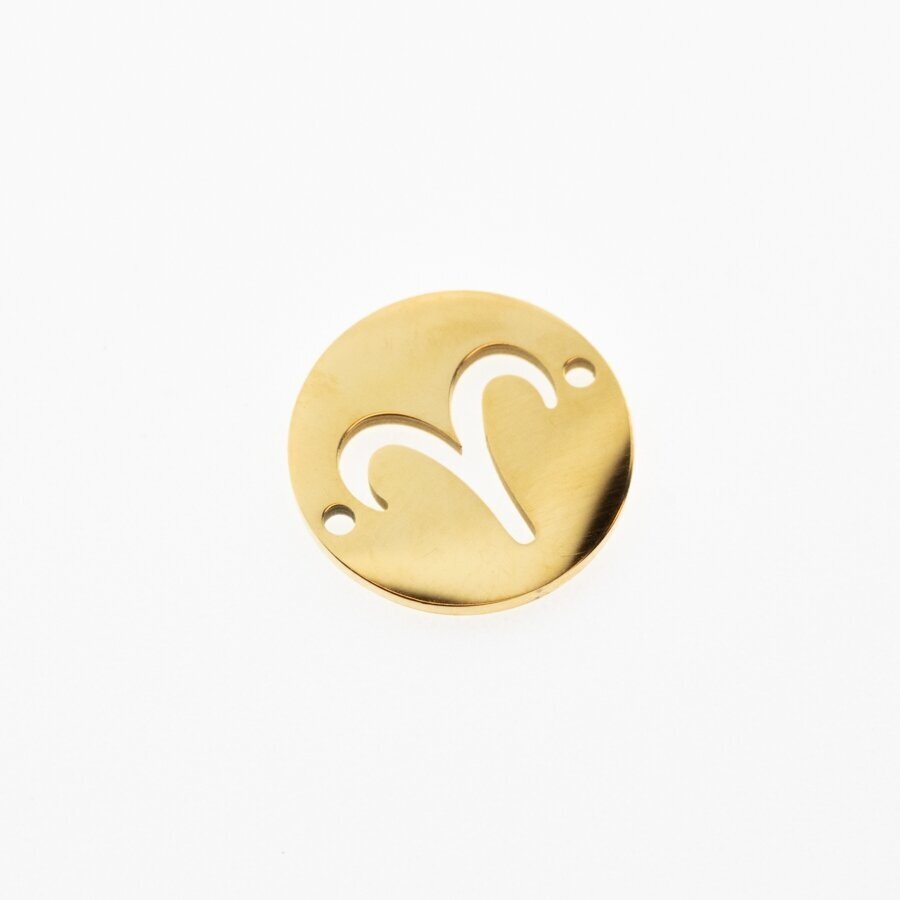 Stainless steel zodiac sign pendant, aries, gold plated, gold color, diameter-12 mm Stainless steel zodiac sign pendant, aries, gold plated, gold color, diameter-12 mm