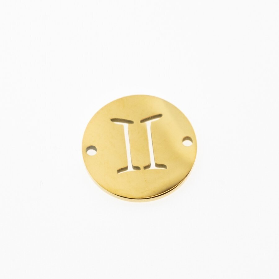 Nerūdijančio plieno zodiako ženklo pakabukas, dvyniai, paauksuotas, auksinė spalva, diametras-12 mm Nerūdijančio plieno zodiako ženklo pakabukas, dvyniai, paauksuotas, auksinė spalva, diametras-12 mm