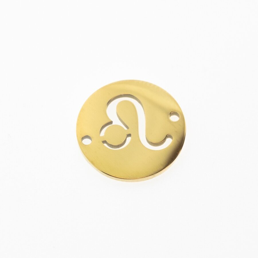 Nerūdijančio plieno zodiako ženklo pakabukas, liūtas, paauksuotas, auksinė spalva, diametras-12 mm Nerūdijančio plieno zodiako ženklo pakabukas, liūtas, paauksuotas, auksinė spalva, diametras-12 mm