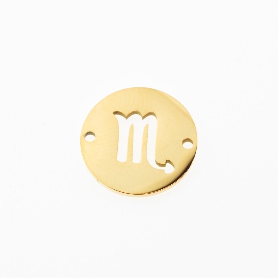 Stainless steel zodiac sign pendant, scorpio, gold plated, gold color, diameter-12 mm Stainless steel zodiac sign pendant, scorpio, gold plated, gold color, diameter-12 mm