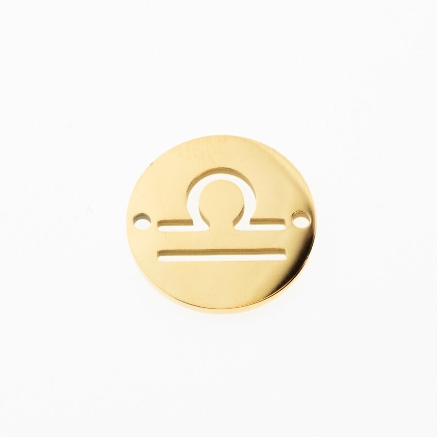 Stainless steel zodiac sign pendant, libra, gold plated, gold color, diameter-12 mm Stainless steel zodiac sign pendant, libra, gold plated, gold color, diameter-12 mm