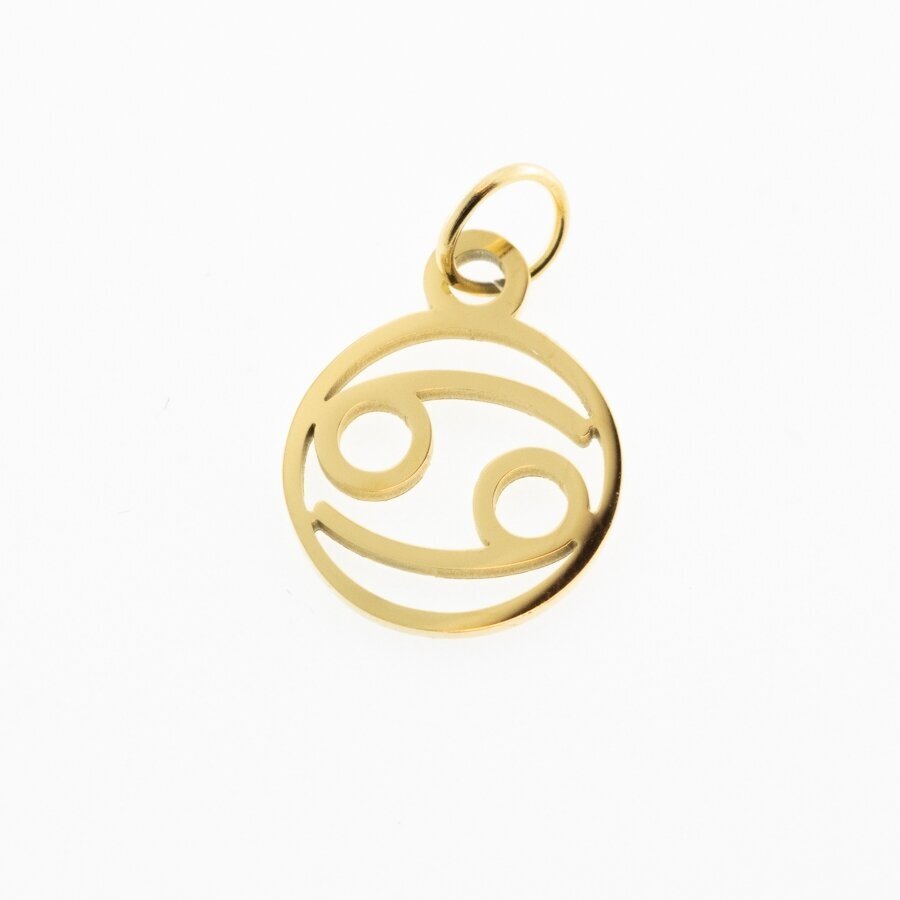 Nerūdijančio plieno zodiako ženklo pakabukas, vėžys, paauksuotas, auksinė spalva, plotis-11 mm, ilgis-16 mm Nerūdijančio plieno zodiako ženklo pakabukas, vėžys, paauksuotas, auksinė spalva, plotis-11 mm, ilgis-16 mm