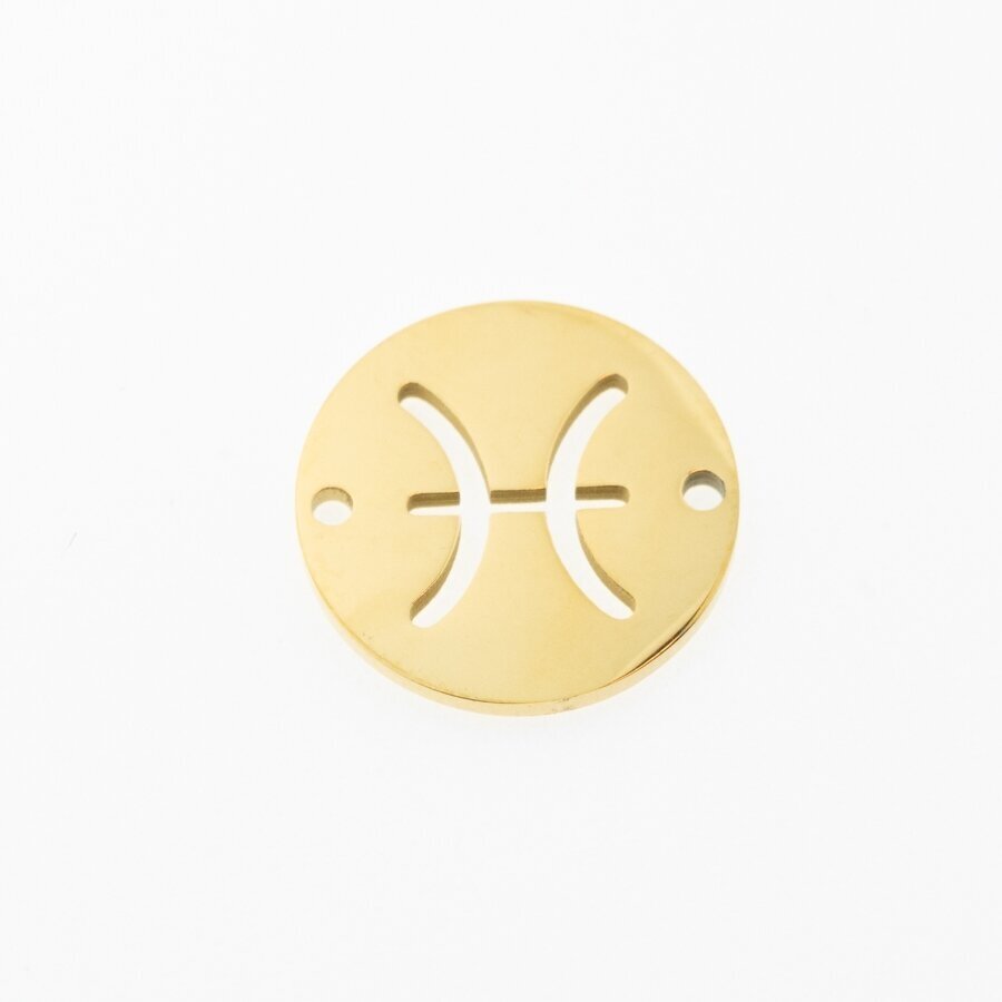 Nerūdijančio plieno zodiako ženklo pakabukas, žuvis, paauksuotas, auksinė spalva, diametras-12 mm Nerūdijančio plieno zodiako ženklo pakabukas, žuvis, paauksuotas, auksinė spalva, diametras-12 mm