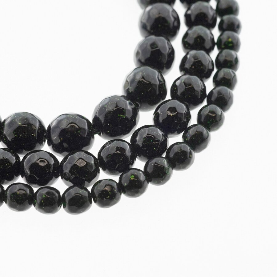 Green Goldstone/Aventurine Glass, Synthetic, AB Grade, Faceted Round Bead, 37-39 cm/strand, 4, 6, 8, 10, 12 mm Green Goldstone/Aventurine Glass, Synthetic, AB Grade, Faceted Round Bead, 37-39 cm/strand, 4, 6, 8, 10, 12 mm