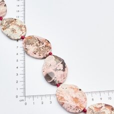 Okeaninis jaspis, Facetuotas ovalas, Rožinė, 37-40 cm/gija, storis iki 5mm Okeaninis jaspis, Facetuotas ovalas, Rožinė, 37-40 cm/gija, storis iki 5mm