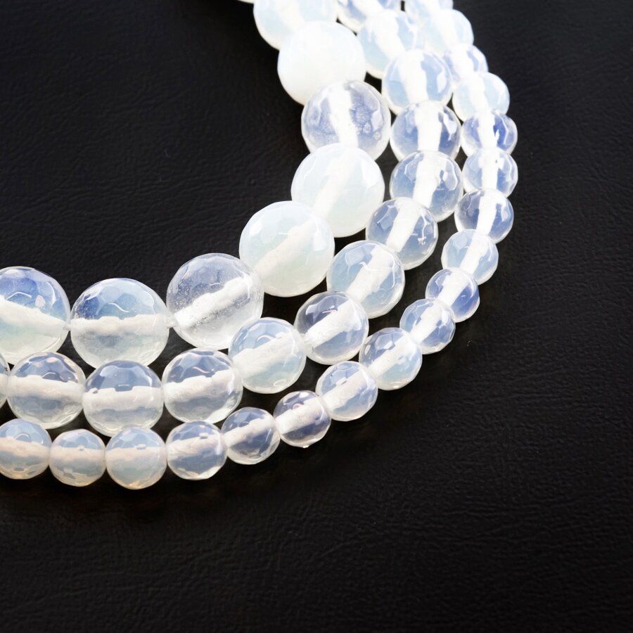 Opalite/Sea Opal Glass, AB Grade, Faceted Round Bead, Translucent White, 37-39 cm/strand, 4, 6, 8, 10, 12, 14 mm Opalite/Sea Opal Glass, AB Grade, Faceted Round Bead, Translucent White, 37-39 cm/strand, 4, 6, 8, 10, 12, 14 mm