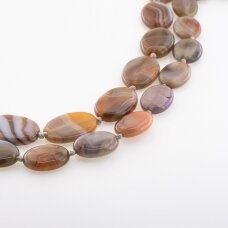 Oranžinis botsvanos agatas, natūralus, B kokybė, išgaubta ovalo forma, daugiaspalvis, 37-39 cm/gija, apie 15x20, 18x25 mm